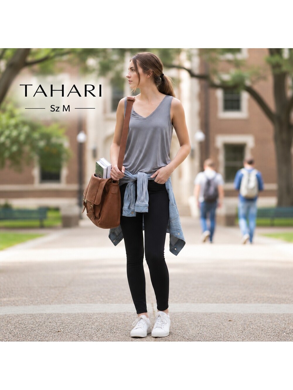 Tahari Sz M | Ruched Gray sleeveless tunic